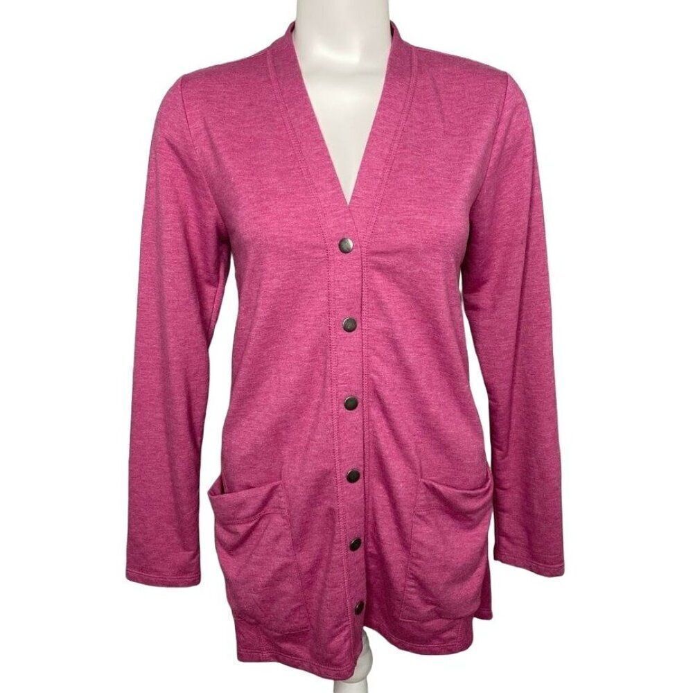 Lori Goldstein LOGO Jersey Cardigan Top Women's XS Pink‎ Stretch Soft Pockets